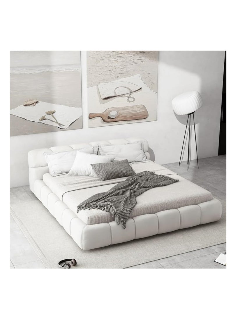 Zayn comforts Poppins HOME Modern Fabric Upholstered Bed Frame  Queen/King Size with Grey Square Headboard (No Mattress) - Image 3