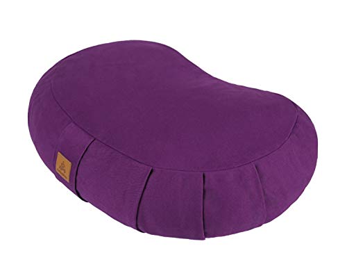 FelizMax Crescent Zafu Meditation Pillow 44x28x14cm Zabuton Yoga Bolster Meditation Cushion Floor Pouf Yoga Pillow Zippered Organic Cotton Cover Natural Buckwheat Large Kneeling PillowPurple