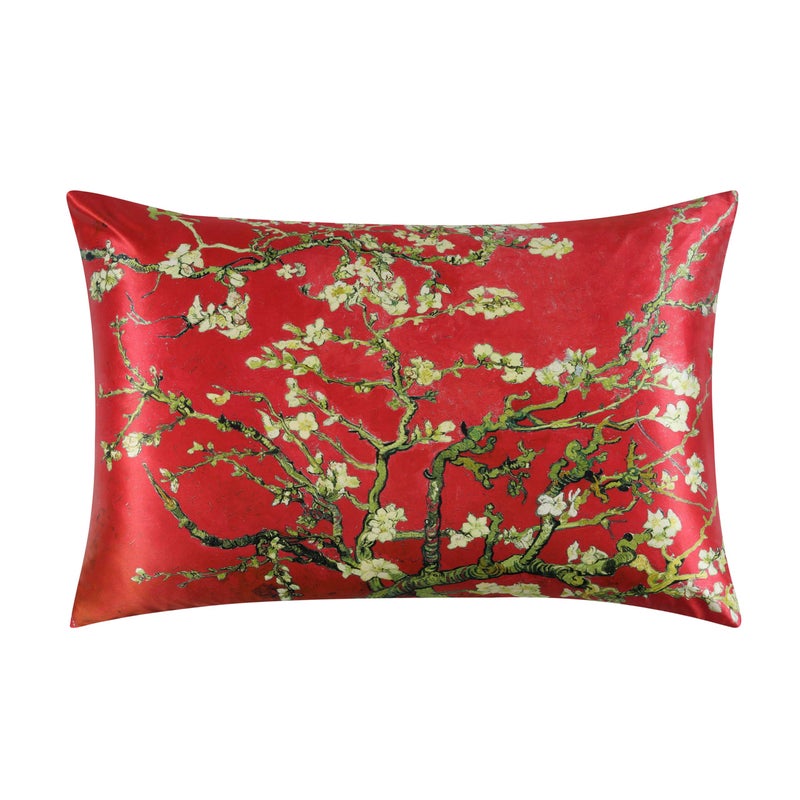 ALASKA BEAR Luxury Silk Pillowcase for Beauty Sleep  Genuine 22 Momme Mulberry Silk Pillow Case Slip for Room Decor  Red Cherry Blossom Floral Pattern Printed  Queen Size (1pc  Gift Box) - Image 1