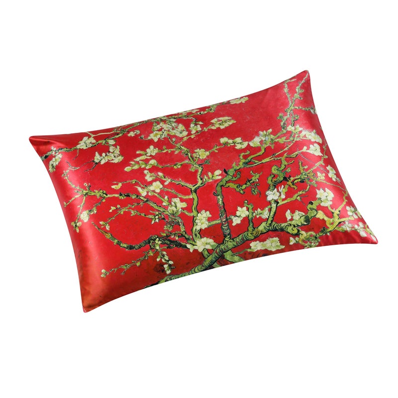 ALASKA BEAR Luxury Silk Pillowcase for Beauty Sleep  Genuine 22 Momme Mulberry Silk Pillow Case Slip for Room Decor  Red Cherry Blossom Floral Pattern Printed  Queen Size (1pc  Gift Box) - Image 2