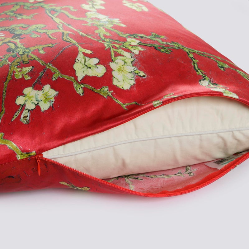 ALASKA BEAR Luxury Silk Pillowcase for Beauty Sleep  Genuine 22 Momme Mulberry Silk Pillow Case Slip for Room Decor  Red Cherry Blossom Floral Pattern Printed  Queen Size (1pc  Gift Box) - Image 3
