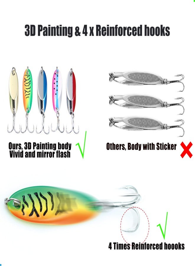 EXAURAFELIS 5pcs Fishing Lures Casting Spoon Lure Fishing Spoons Lures for Trout Pike Bass Crappie Walleye Saltwater Treble Hooks Lures Hard Metal Spinner Baits 1/4oz - Image 5