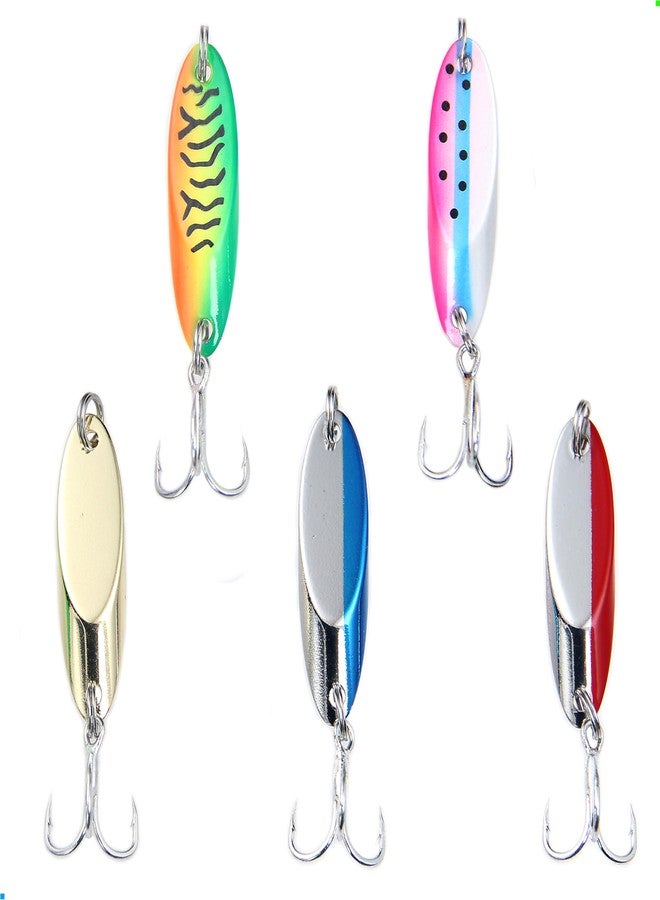 EXAURAFELIS 5pcs Fishing Lures Casting Spoon Lure Fishing Spoons Lures for Trout Pike Bass Crappie Walleye Saltwater Treble Hooks Lures Hard Metal Spinner Baits 1/4oz - Image 1