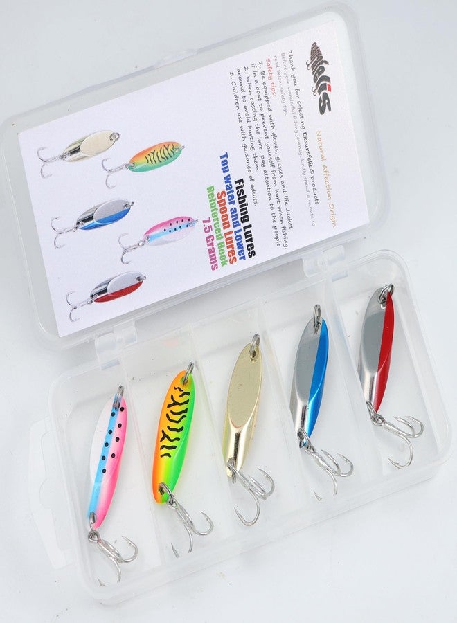 EXAURAFELIS 5pcs Fishing Lures Casting Spoon Lure Fishing Spoons Lures for Trout Pike Bass Crappie Walleye Saltwater Treble Hooks Lures Hard Metal Spinner Baits 1/4oz - Image 3