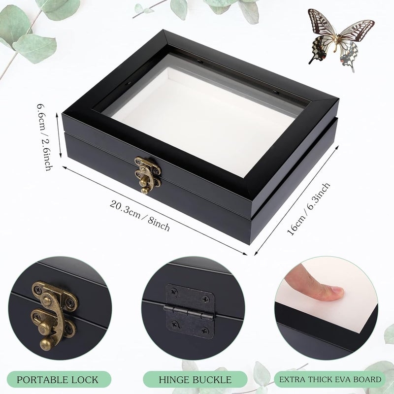 Macarrie 3 Pcs Insect Display Case Wall Mount Clear Bug Display Case Collection Box with Anti Fade UV Protection Top Eva Foam Pin 300 Pcs and 3 Sizes Pins Insect Shadow Box for Butterfly Specimen  - Image 3