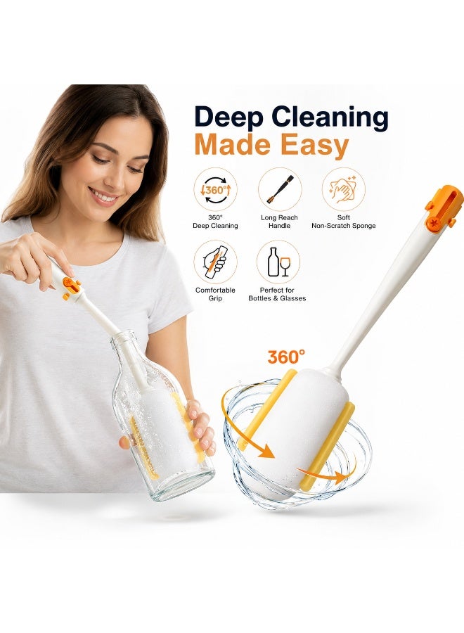 Long Handle Multifunctional Cup Cleaning Brush | Bottle Cleaning Brush with Soft Sponge Head | Reusable Glass Cleaner for Cups, Mugs, Baby Bottles, Tumblers, Water Bottles & Travel Cups | Kitchen Cleaning Tool (Multi-clour) - Image 2
