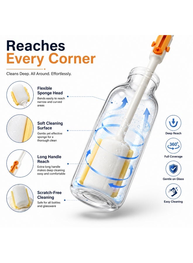 Long Handle Multifunctional Cup Cleaning Brush | Bottle Cleaning Brush with Soft Sponge Head | Reusable Glass Cleaner for Cups, Mugs, Baby Bottles, Tumblers, Water Bottles & Travel Cups | Kitchen Cleaning Tool (Multi-clour) - Image 3