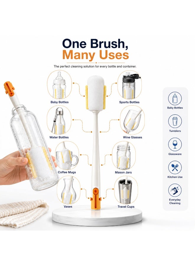 Long Handle Multifunctional Cup Cleaning Brush | Bottle Cleaning Brush with Soft Sponge Head | Reusable Glass Cleaner for Cups, Mugs, Baby Bottles, Tumblers, Water Bottles & Travel Cups | Kitchen Cleaning Tool (Multi-clour) - Image 4