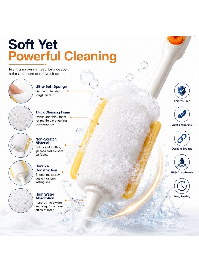 Long Handle Multifunctional Cup Cleaning Brush | Bottle Cleaning Brush with Soft Sponge Head | Reusable Glass Cleaner for Cups, Mugs, Baby Bottles, Tumblers, Water Bottles & Travel Cups | Kitchen Cleaning Tool (Multi-clour) - Image 5