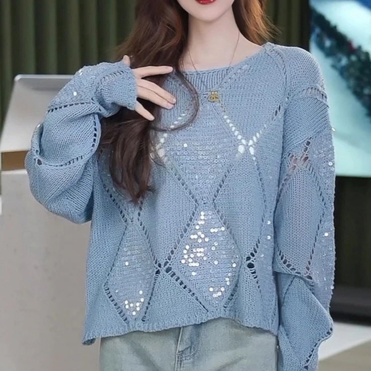 2024 Spring Pullover Sweater Women Casual Loose Round Neck Knit Sweater Fashion Temperament Simple Design - Image 4