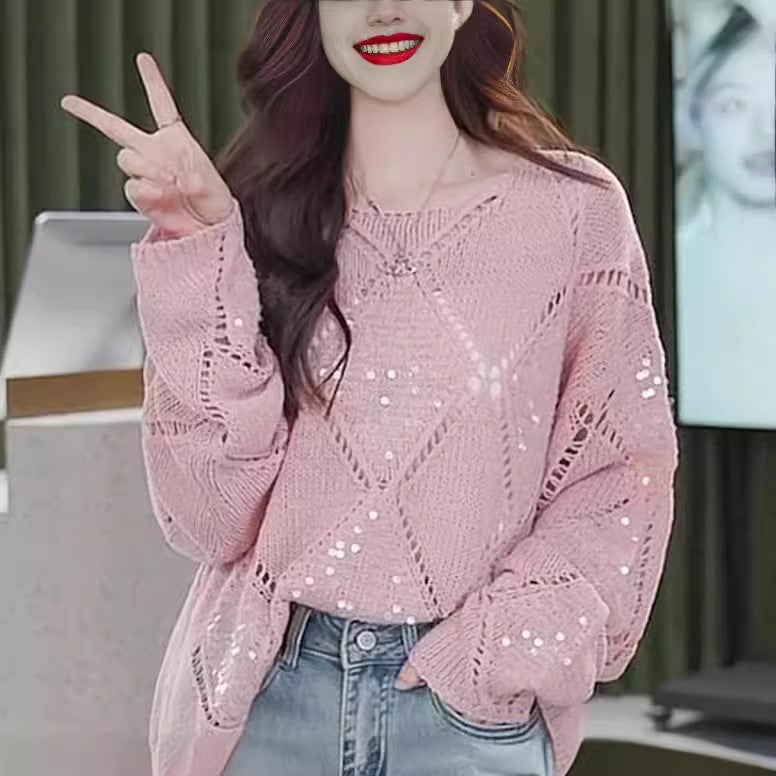 2024 Spring Pullover Sweater Women Casual Loose Round Neck Knit Sweater Fashion Temperament Simple Design - Image 3