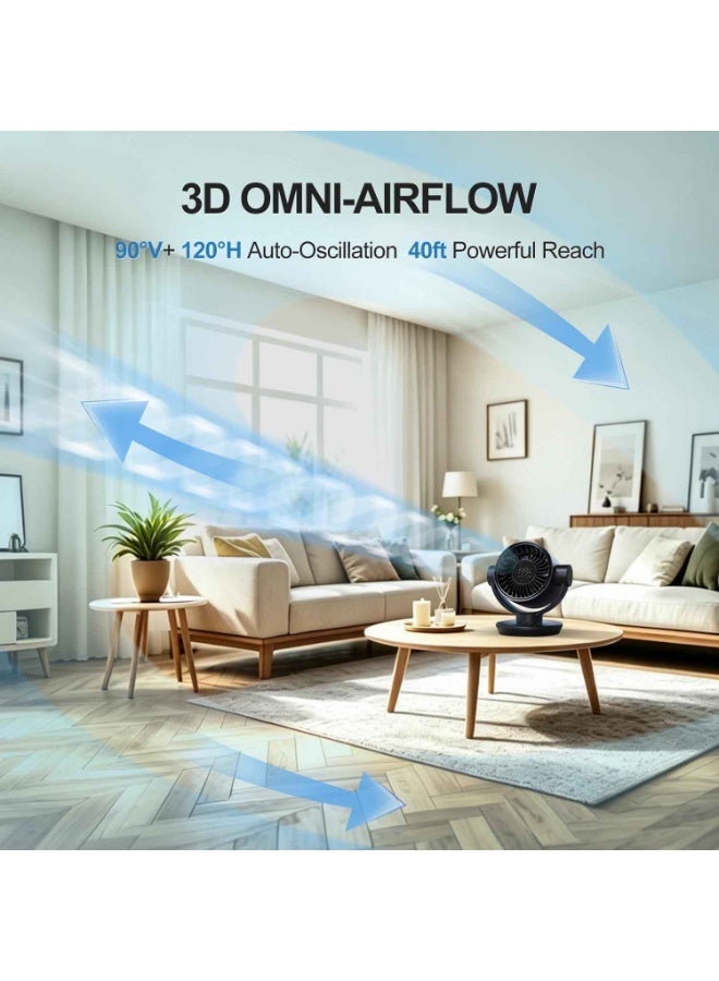 Fan for Bedroom,Table Air Circulator Fan 9 Inch,Remote,Free 4 Cooling Patches,90°+120° Auto Oscillation Desk Fan, 10dB Quiet,Powerful Mode Cordless, Max 12H Timer 8000mAh Battery 40ft Airflow, LED Display - Image 2