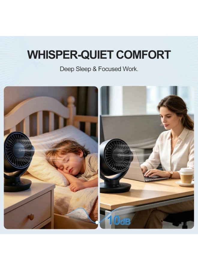 Fan for Bedroom,Table Air Circulator Fan 9 Inch,Remote,Free 4 Cooling Patches,90°+120° Auto Oscillation Desk Fan, 10dB Quiet,Powerful Mode Cordless, Max 12H Timer 8000mAh Battery 40ft Airflow, LED Display - Image 3
