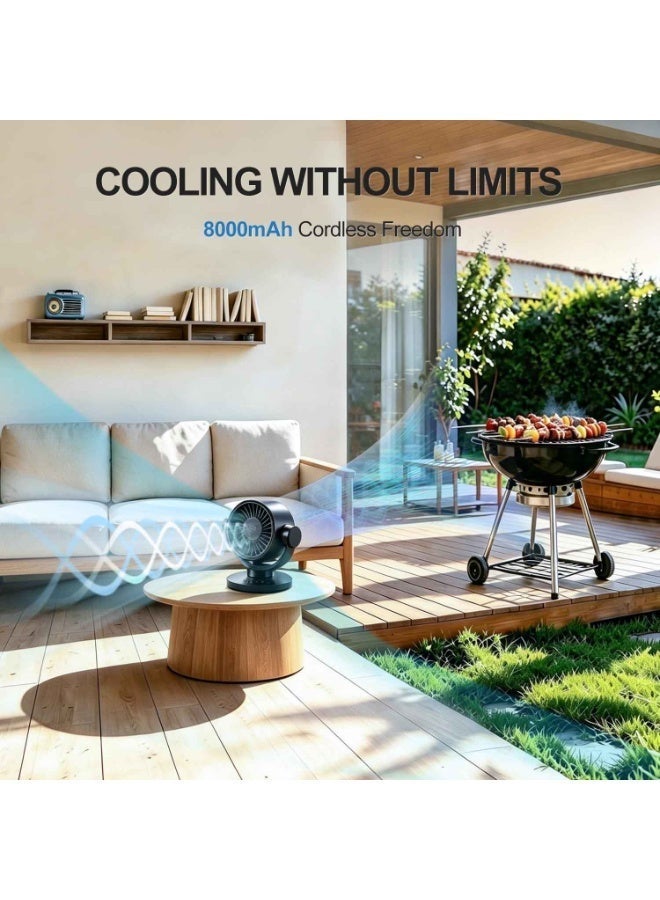 Fan for Bedroom,Table Air Circulator Fan 9 Inch,Remote,Free 4 Cooling Patches,90°+120° Auto Oscillation Desk Fan, 10dB Quiet,Powerful Mode Cordless, Max 12H Timer 8000mAh Battery 40ft Airflow, LED Display - Image 5