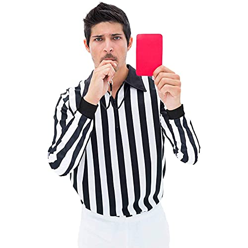 ChinFun Mens Referee Shirt Collared Official Mens Ref Shirt Jersey Polo Neck Black and White Stripes Long Sleeve Football Halloween Costume Size XL - Image 1