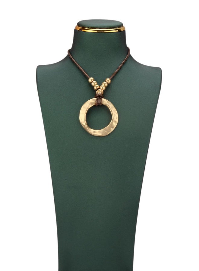 JAOYU Bohemian Necklaces for Women Leather Necklace Wood Pendant Choker Long Brown Necklace Chunky Circle Boho Hippie Jewelry, Faux Leather, No Gemstone - Image 2