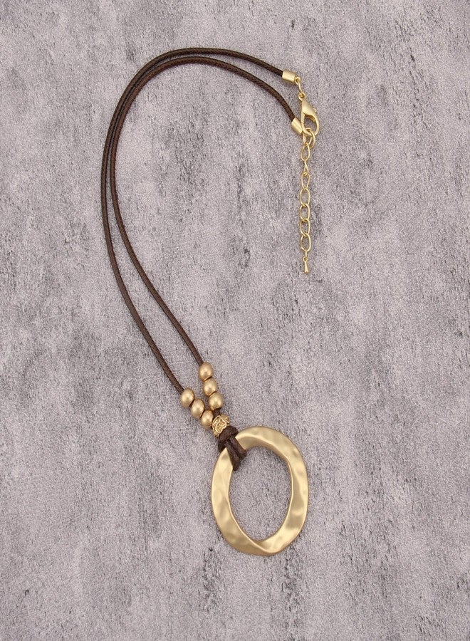 JAOYU Bohemian Necklaces for Women Leather Necklace Wood Pendant Choker Long Brown Necklace Chunky Circle Boho Hippie Jewelry, Faux Leather, No Gemstone - Image 4