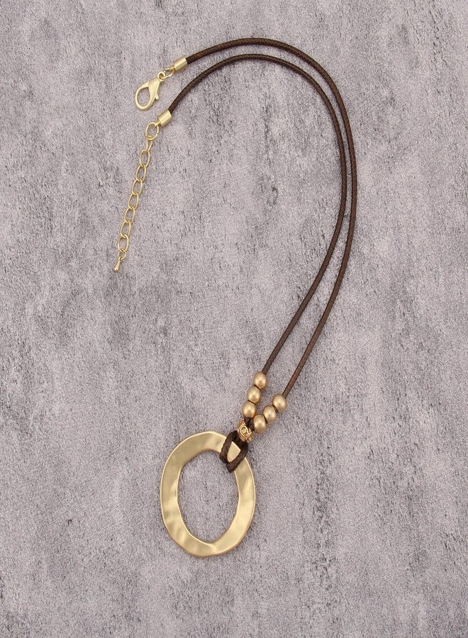 JAOYU Bohemian Necklaces for Women Leather Necklace Wood Pendant Choker Long Brown Necklace Chunky Circle Boho Hippie Jewelry, Faux Leather, No Gemstone - Image 5