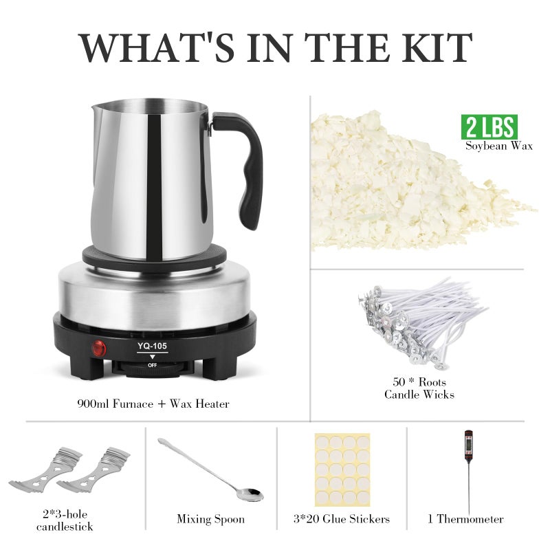 SAEUYVB Candle Making Kit with Wax Melter, Candle Wax for Candle Making - DIY Candle Making Supplies, Including 2lbs Soy Wax Flakes, Melting Pot, Electric Stove,Candle Kit for Adults, Beginnner - Image 2