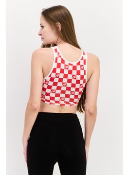 UNDIZ Women Checkered Sleeveless Pajama Top, Red  - Image 4