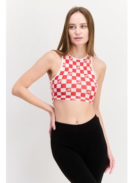 UNDIZ Women Checkered Sleeveless Pajama Top, Red  - Image 1