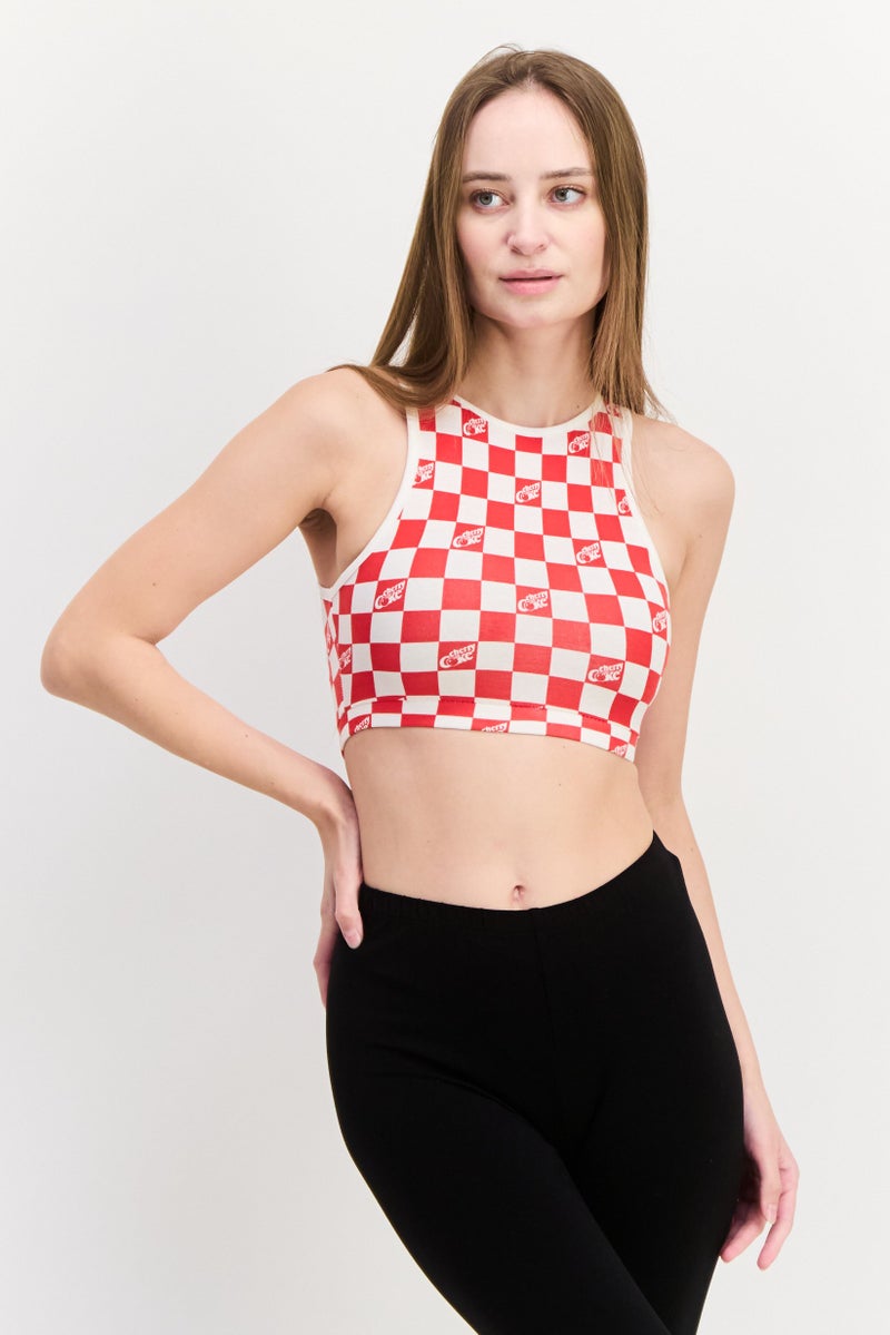 UNDIZ Women Checkered Sleeveless Pajama Top, Red - Image 1