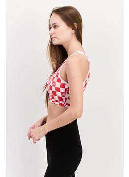 UNDIZ Women Checkered Sleeveless Pajama Top, Red  - Image 2