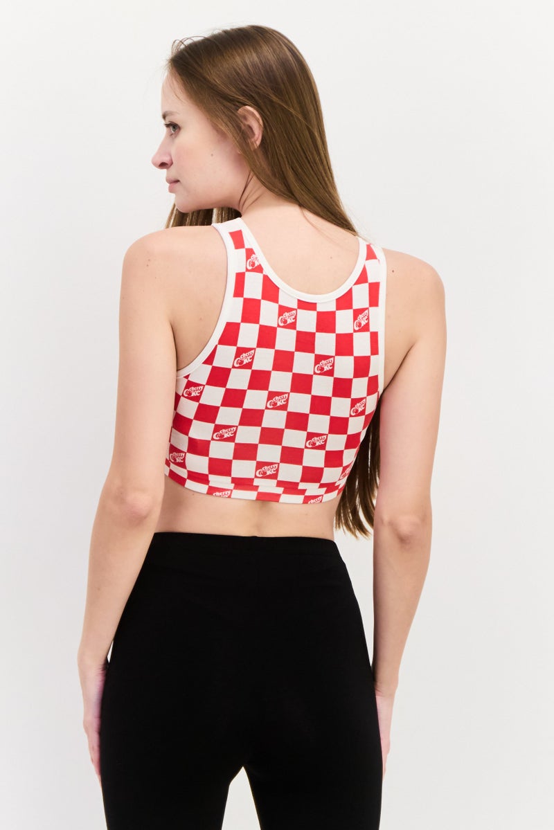 UNDIZ Women Checkered Sleeveless Pajama Top, Red - Image 4