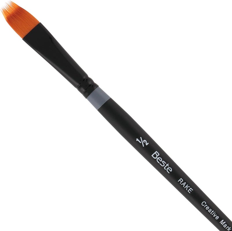 Creative Mark Beste Golden Taklon Rake 1/2" Artist Brush, Professional Watercolor Brushes, for Acrylic Painting, Short Handle, Sharp Edges, Hand-Tied & Shaped - Image 1