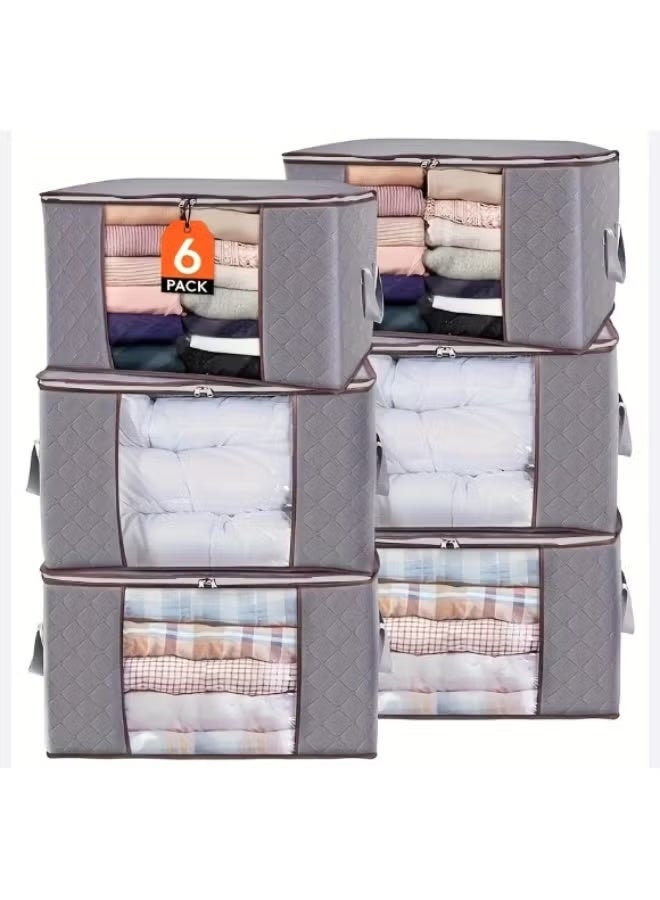 (6قطع) شنطة تخزين لترتيب وتخزين الملابس والبطاطين وكافة المفروشات(لون رمادي) من الكابتونيه - Image 1