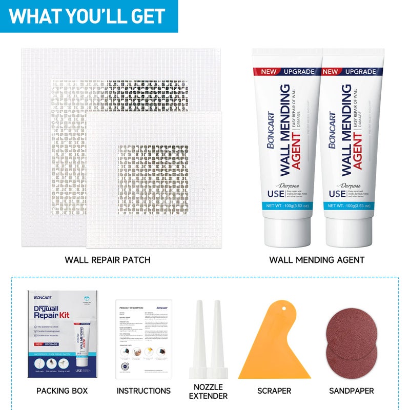 BONCART Spackle Wall Repair Kit, Drywall Repair Patch Kit,Wall Mending Agent Putty,Wall Repair Paste Plaster for Wall Crack/Nail Hole,Wall Repair Patch Kit with Scraper/Sandpaper - Image 2