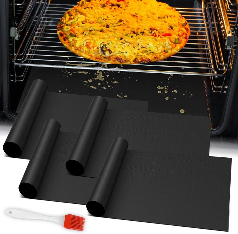 Mimekitchen مجموعة من 4 أغطية لقاع الفرن الكهربائي أو الغازي، مقاس 23.6×15.7 بوصة، سميكة ومقاومة للحرارة، مصنوعة من تيفلون غير لاصق، مناسبة للاستخدام في الشوايات والمواقد الخارجية، سهلة التنظيف، خالية من BPA وPFOA - Image 1