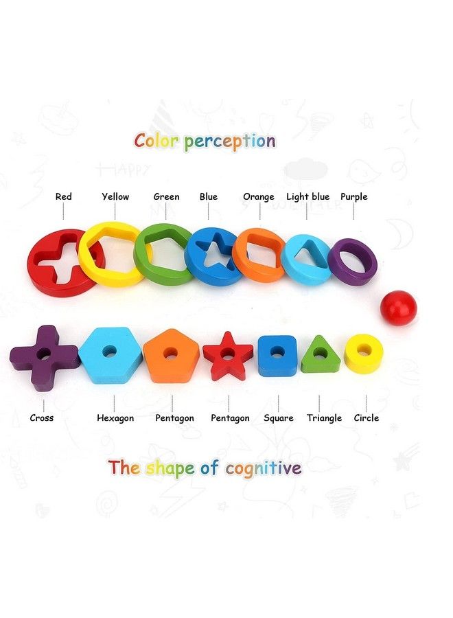 Smoneo Montessori Wooden Rainbow Rings Tower; Geometric Shape Recognition Sorting Stacking And Plugging; Stacker Building Educational Learning Toy Game For 3 4 5 Years Old Toddlers(20 Pieces) - Image 5