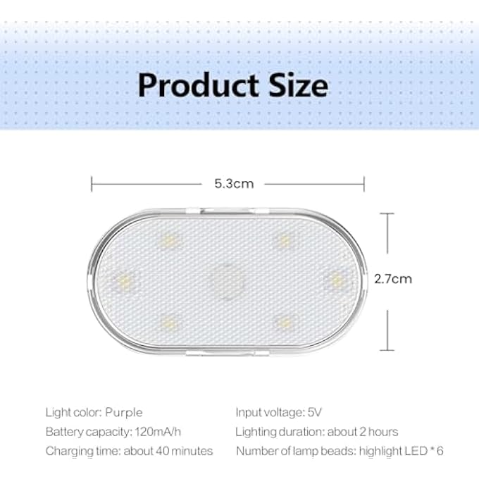 MedMad Car Led Lights Interior Portable Small Incar Led Touch Lights With 6 Bright Led Lamp Beads Usb Rechargeable Lighting Light Car Emergency Light Purple Light - Image 3