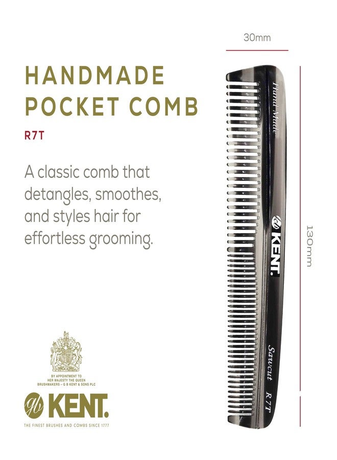 Kent R7T Black Graphite Fine Tooth and Wide Tooth Hair Comb - Handmade Pocket Comb for Men, Best Beard and Mustache Comb for Everyday Grooming, Sawcut made in England - Image 2