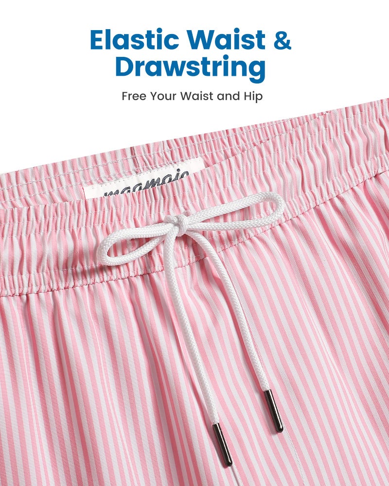 maamgic Mens Swim Trunks with Compression Liner 5 Inch, Quick Dry Bathing Suit with Zipper Pockets, Stretch No-Chafing Swim Shorts, Pink White Stripe Large - Image 5