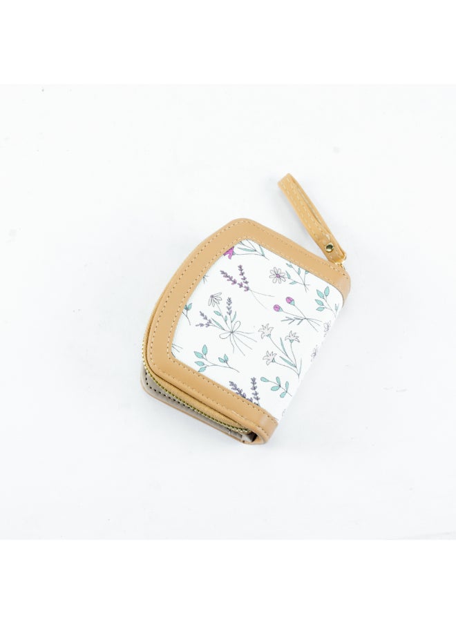 Generic Flowery Leather Flip Wallet & Card Holder with Multiple  Pockets and Zipped Pocket Brown  - Image 2