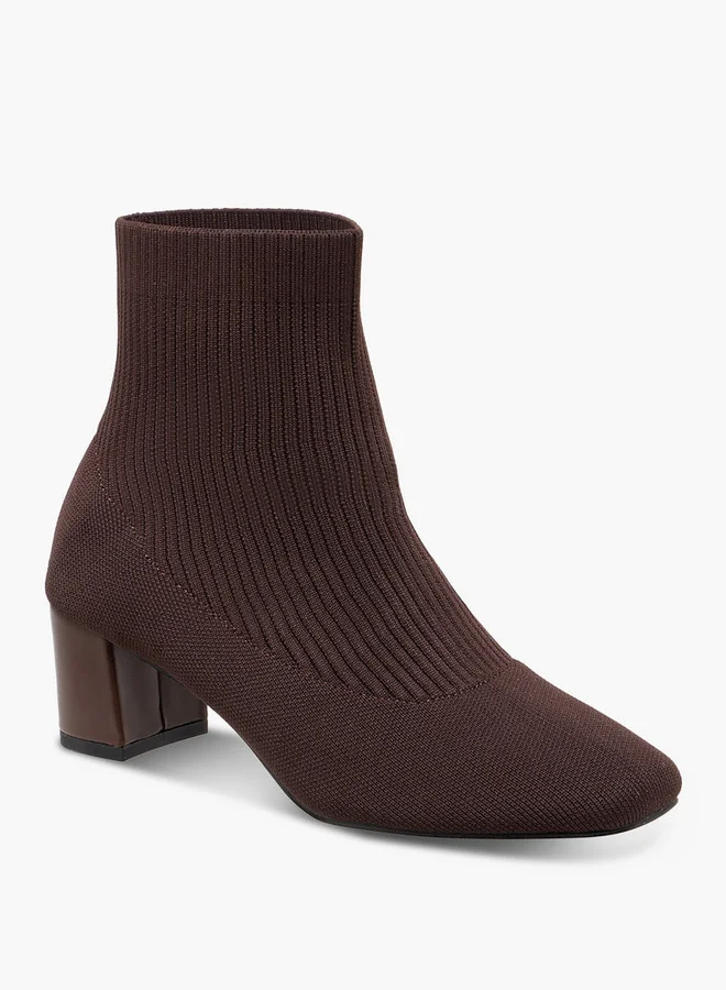 Flora Bella By Shoexpress Ribbed Ankle Boots with Block Heels