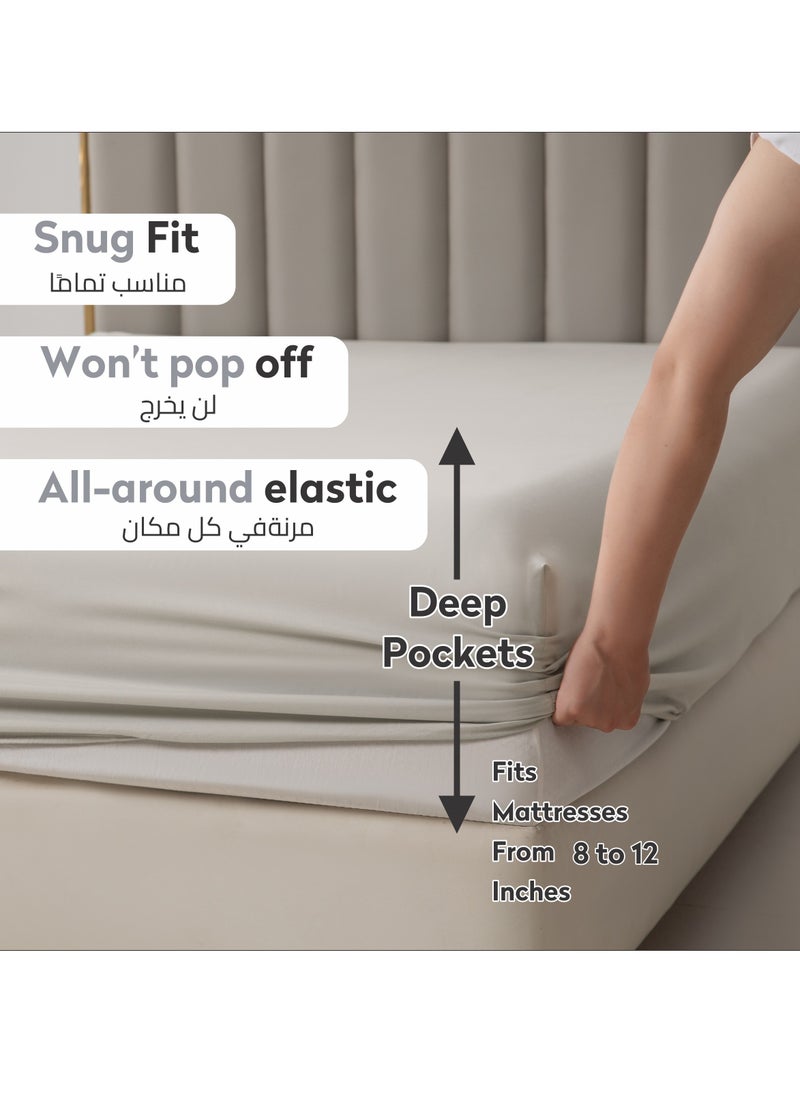 Donetella - Bedding Fitted Sheet 2-Pcs Twin Size Solid Bed Sheet Set Fits(120x200CM) With Pillowcases And 30 CM Extra Deep Brushed Microfiber Bed Sheet,Granite - Image 1