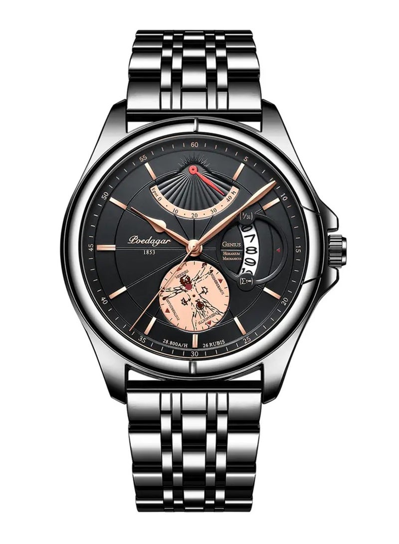 POEDAGAR Men’s Round Analog Quartz Stainless Steel watch 42mm
