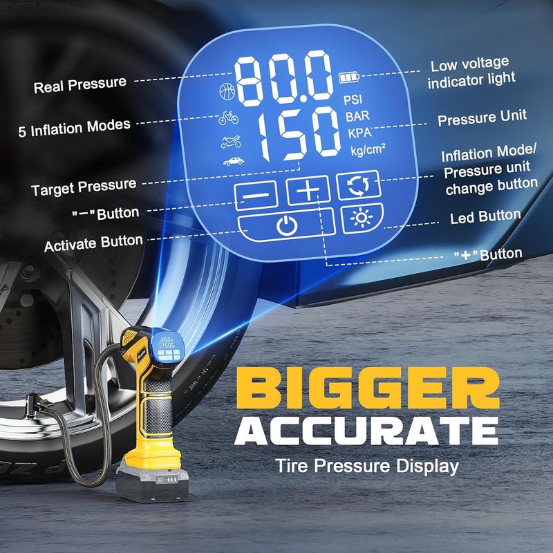 Ecarke Cordless Tire Inflator - Portable Electric Air Pump for DeWalt 20V Battery - Image 3