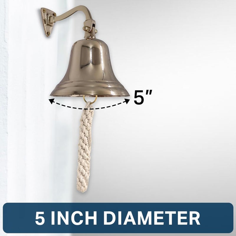 The Metal Magician 5" Solid Brass Bell Quality Marine Wall Mounted Ship Hanging Bell Perfect for Dinner, Indoor, Outdoor, School, Bar, Reception, Last Order & Church by The Metal Magician - Image 2
