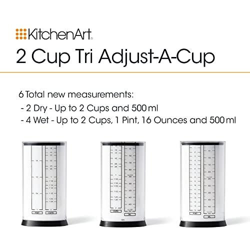 KitchenArt 2 Cup Tri Adjust A-Cup, Easy Pour Measuring Cup, 3.25x3.25x6", Black/White - Image 4
