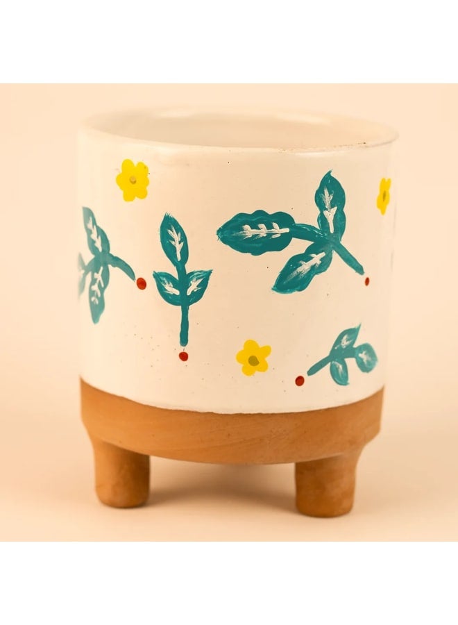 Handmade pottery empty pot - white - 13*11 cm