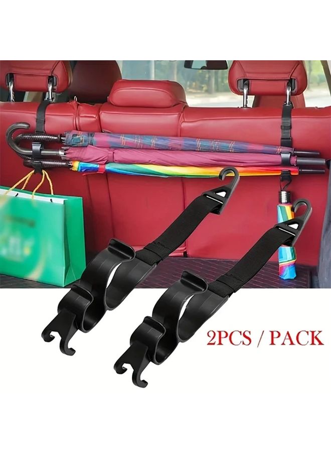 2pcs Black Car Back Seat Hook Headrest Hanging Hook Umbrella Holder Storage Organizer - Image 1