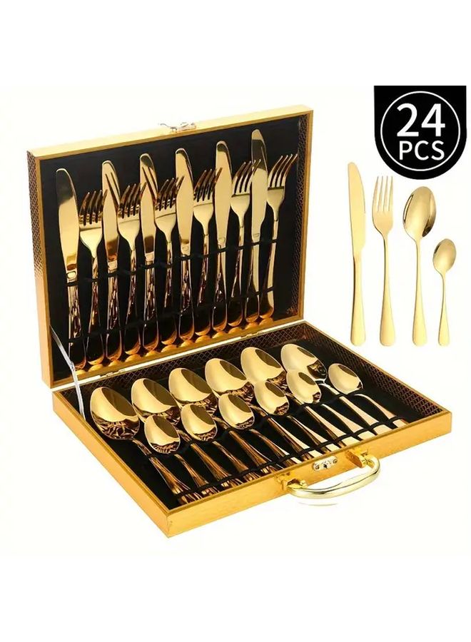 Golden 1010 Series Stainless Steel Cutlery Set In Wooden Box Gift Box - Image 2