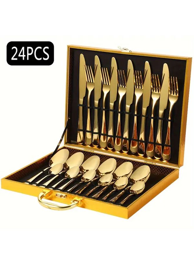 Golden 1010 Series Stainless Steel Cutlery Set In Wooden Box Gift Box - Image 1