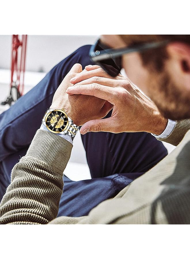 SYOSI Luxury Men Automatic Mechanical Watch Waterproof Stainless Steel Self Winding Timepiece With Roman Numerals And Diamond Dial Classic Business Style Wristwatch - Image 3