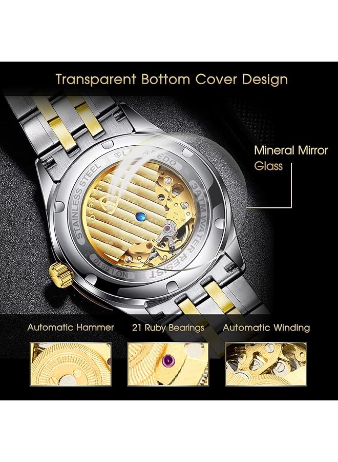 SYOSI Luxury Men Automatic Mechanical Watch Waterproof Stainless Steel Self Winding Timepiece With Roman Numerals And Diamond Dial Classic Business Style Wristwatch - Image 4