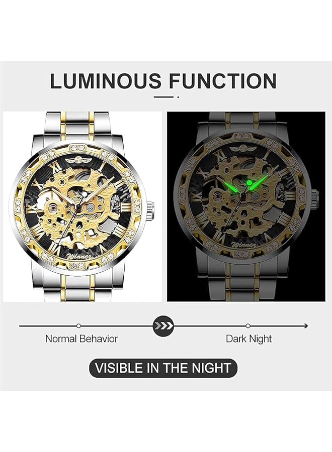 SYOSI Luxury Men Automatic Mechanical Watch Waterproof Stainless Steel Self Winding Timepiece With Roman Numerals And Diamond Dial Classic Business Style Wristwatch - Image 2